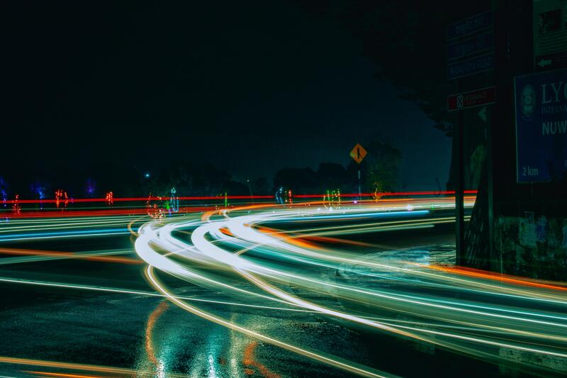 Light trail generated by traffic at night